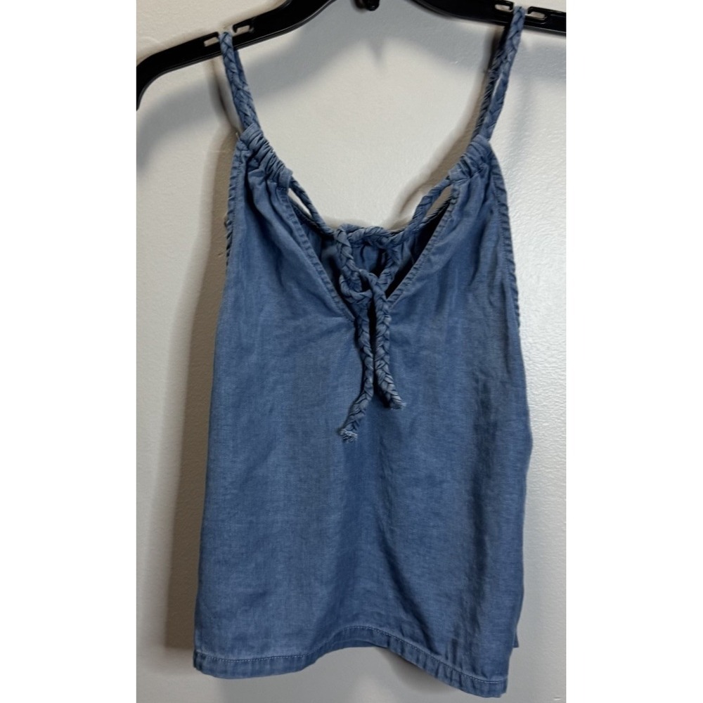 Joie Halter Top Size Small Soft Chambray Braided Straps Crop Boho Tank Top Blue - Picture 4 of 7